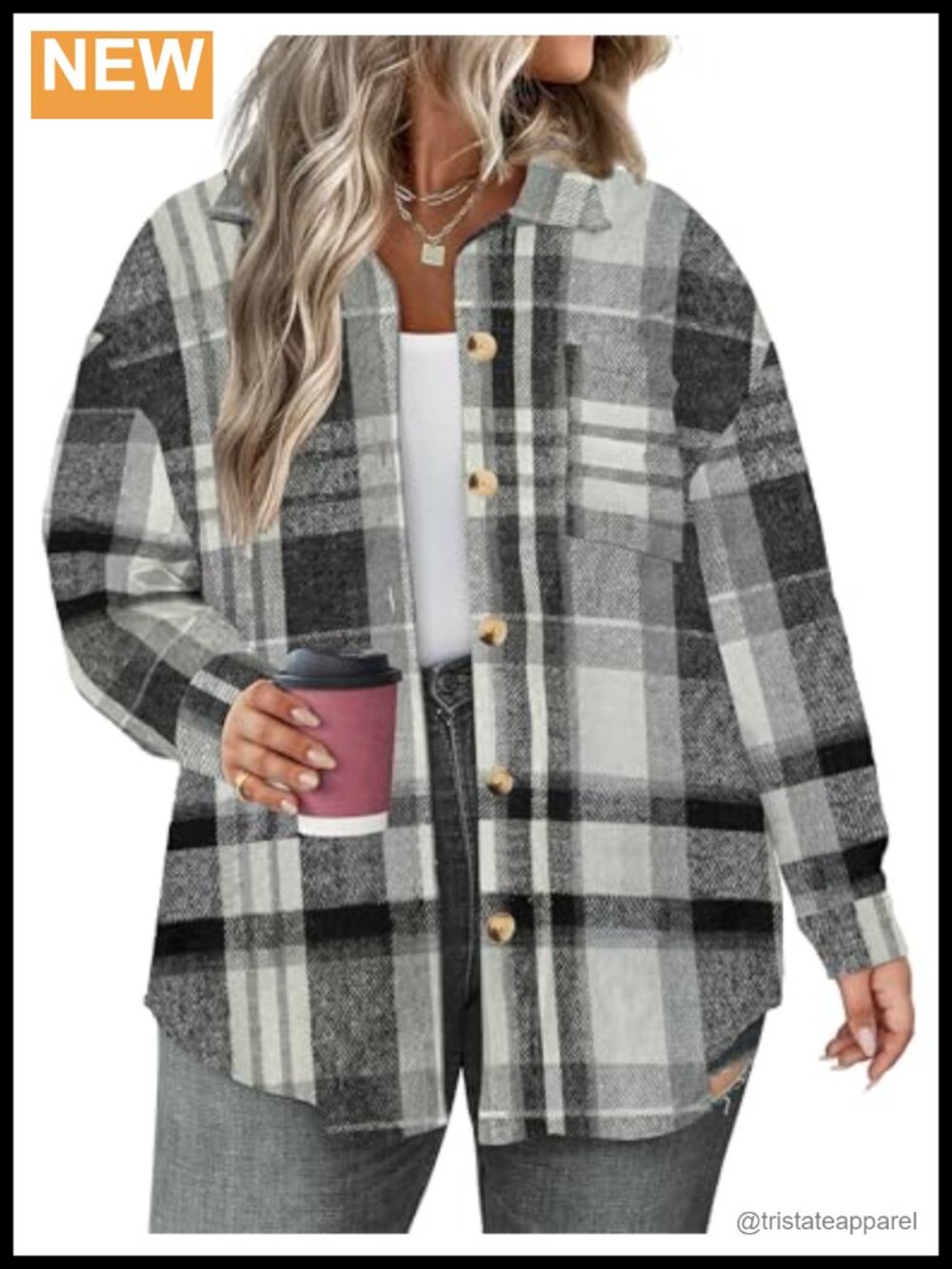 Women's Plus Size Plaid Button Down Flannel Shacket Fall Winter Oversized